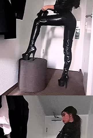 Brunette with foot fetish rubs big dick with her feet in POV