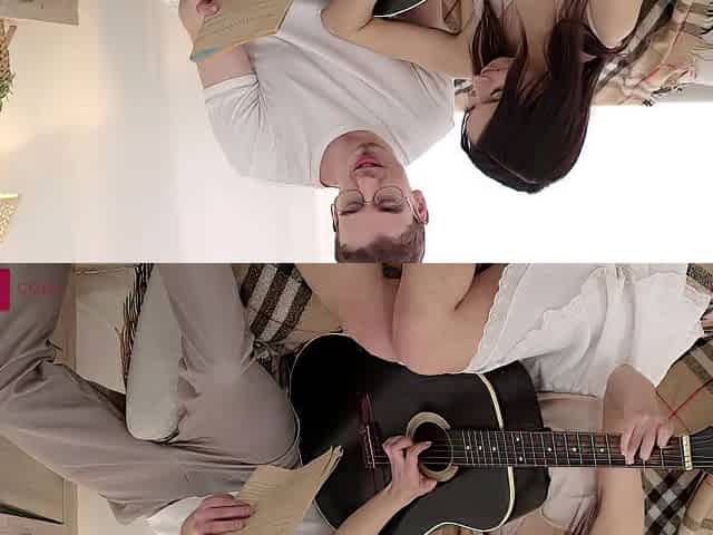 Oriental woman gives herself to her boyfriend after music class