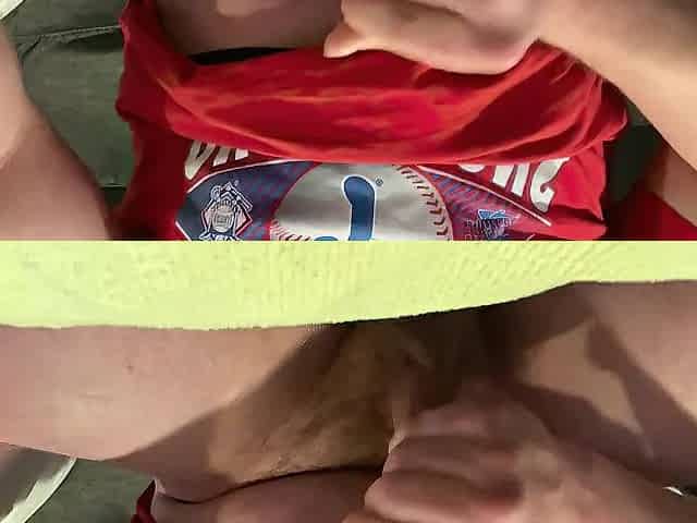 Wanking on the bed and cumming on the coffee table