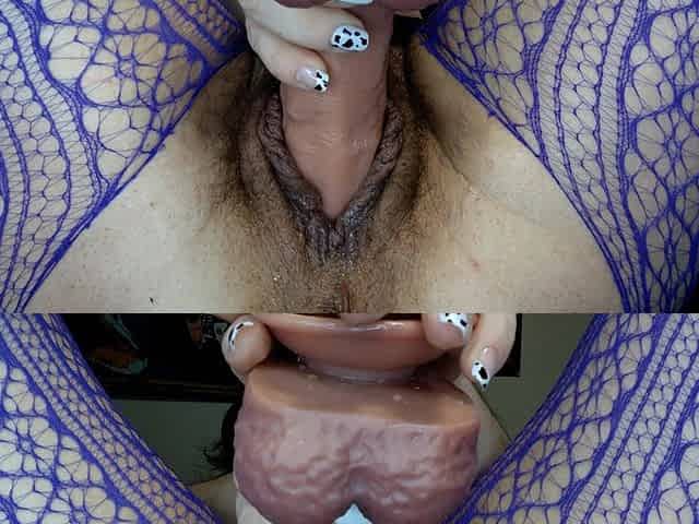 Fat Hairy Pussy Squirting Session -rare Gush in Purple Fishnets