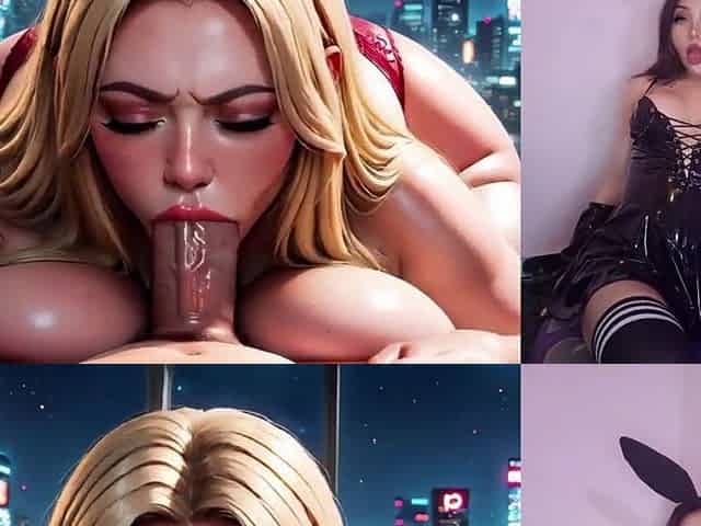 Sexy Overweight Sucks a Hard Rod - Masturbating with AI