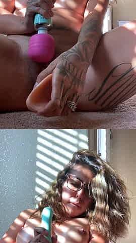 Busty curly brunette with big boobs fucks on couch