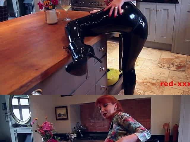 Red XXX screws herself with a toy whilst in latex panties