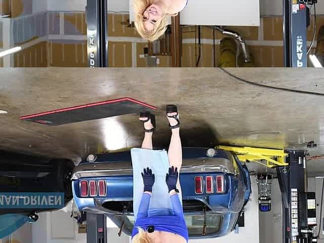 ASMR: Breasty Golden-haired Checks Car in Transparent Costume showing her BUTT