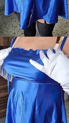 My Fresh Blue Satin Costume, Fitted and Hawt