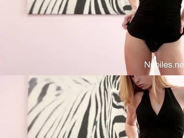 Self induced climax for sexy blond coed