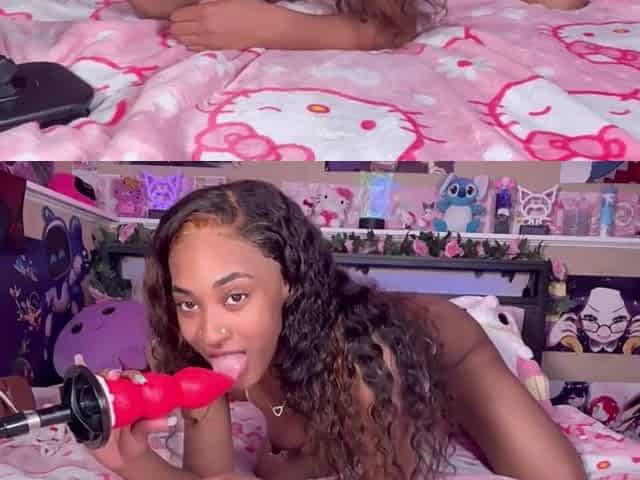 KhloeSweet takes the strawberry dildo like a champ