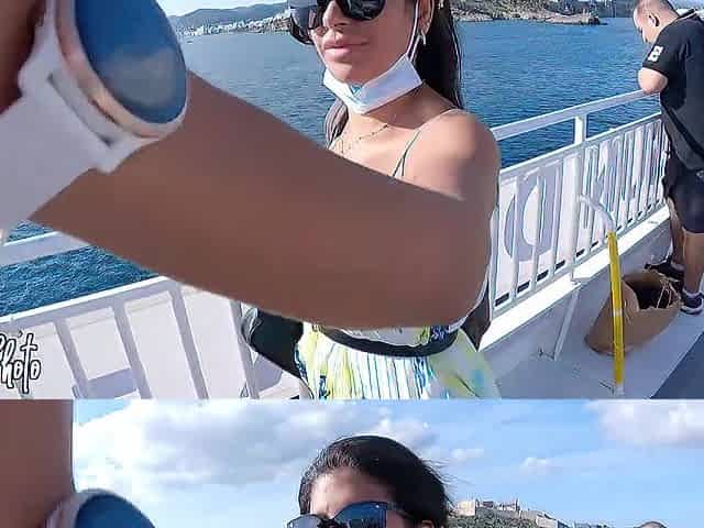 Sheila Ortega sucks his boyfriend's weenie in Ibiza Ferry's public water closet (Check out until the end)