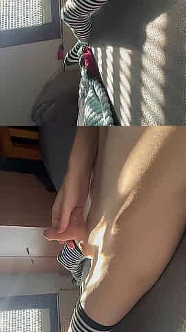 Femboy jerks off with a vibrator in his butt