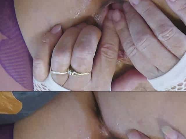 Extreme Close up Pussy Play & Pussy Spreading Tugging on My Lips in Crotchless Tights