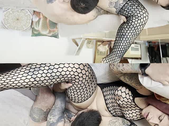 Amateur French pair banging on sofa, fishnet, squirt cutie and cum face