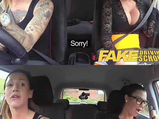 Fake Driving School Fresh driver gets a crash course in thong on lesbo bang