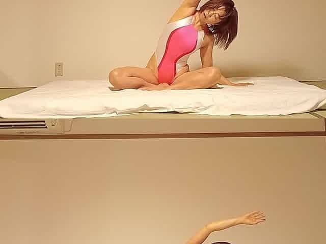 Yoga in a Japanese-style Room Wearing Competitive Swimwear