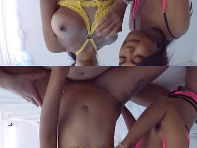 2 stunning Thai chicks competing for a white cock