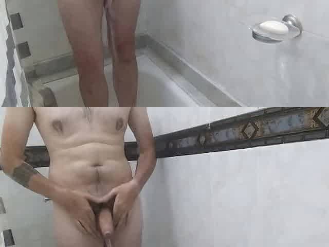 Shower masturbation with cockrings and butplug