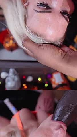 Deepthroating a Big Black Chocolate Treat on Halloween