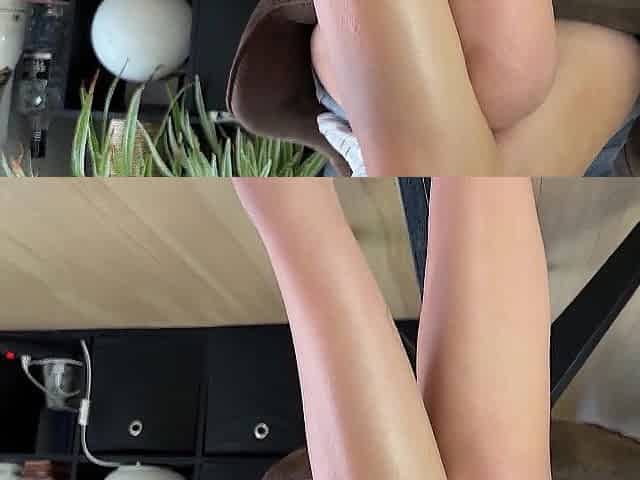 Stepsis Mia catches me stroking below the table to her feet