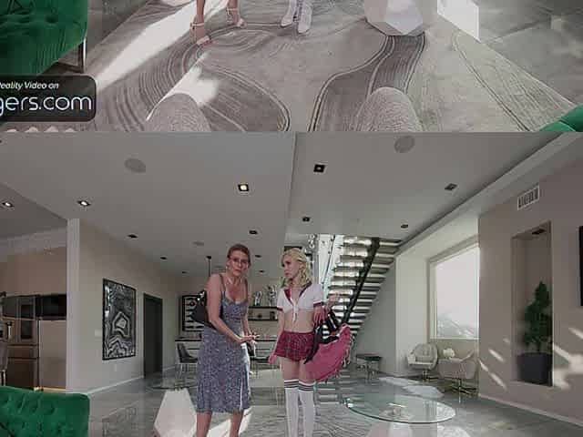 VR Bangers: Sexy Blond in School Uniform Screws Behind Stepmom's Back