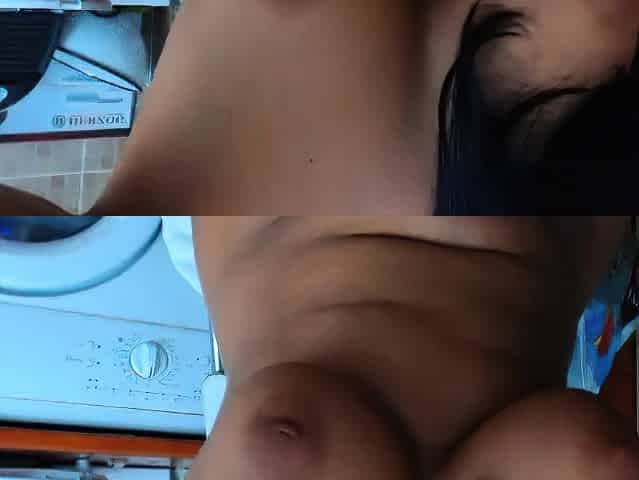 Big-Titted Brunette Amateur Plays with Dildo on Webcam