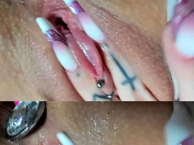 Close up with blonde seductress masturbating pussy