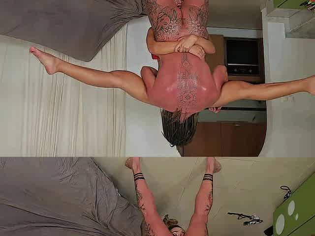 Lewd and acrobatic training of the pornstars Danaxmuscles and Briana Moon