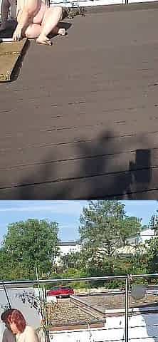 Bang with sex tool on the balcony