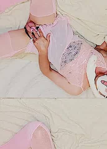 Sissy gets sexy rubbing love button then rides schlong with squirting handsfree climax