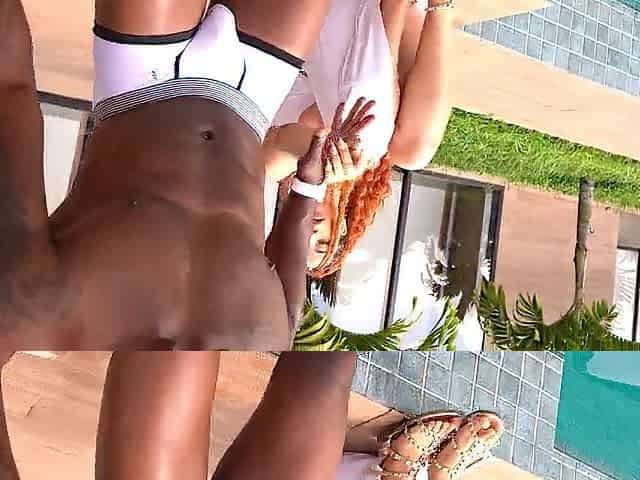 Colombian redhead Celeste Alba screws her giant BBC boss by the pool