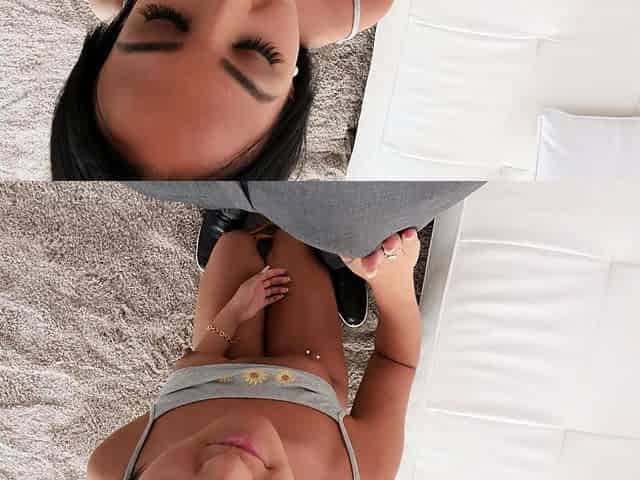 Small tit brunette gives a POV blowjob