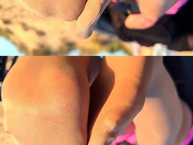 Pantyhose Feet on the Sand Beach: Her Soles In Nylons Tease
