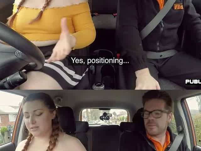 Chubby english bird publicly riding instructor