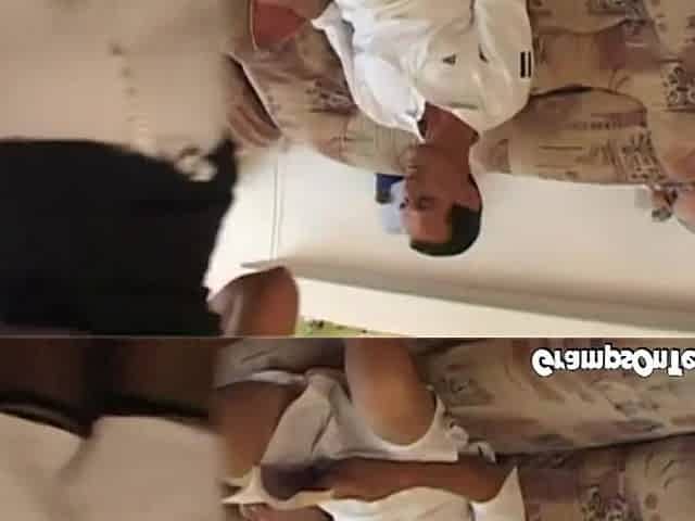 Stockinged threeway teen fucking oldie