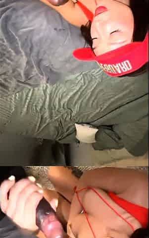 Amateur brunette fucks two big cocks