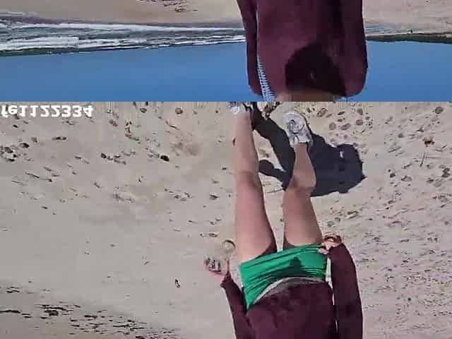 Playing with beautiful pink twat on the beach