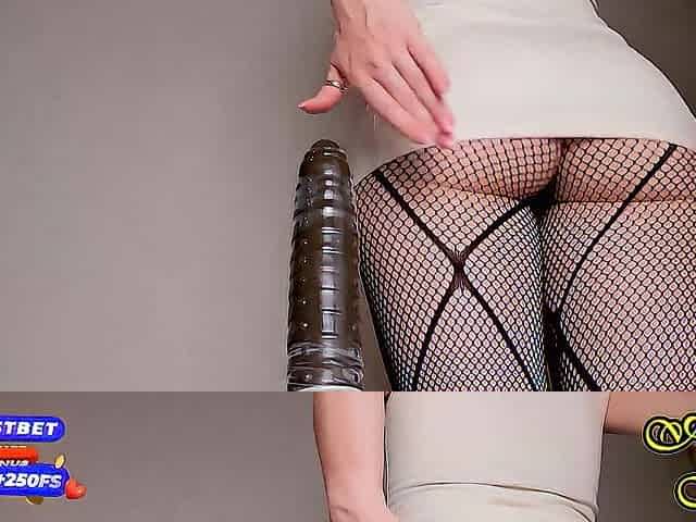 PAWG in a Taut Mini Costume and Hose Rides a Large Corpulent Sex Toy Booty Fetish