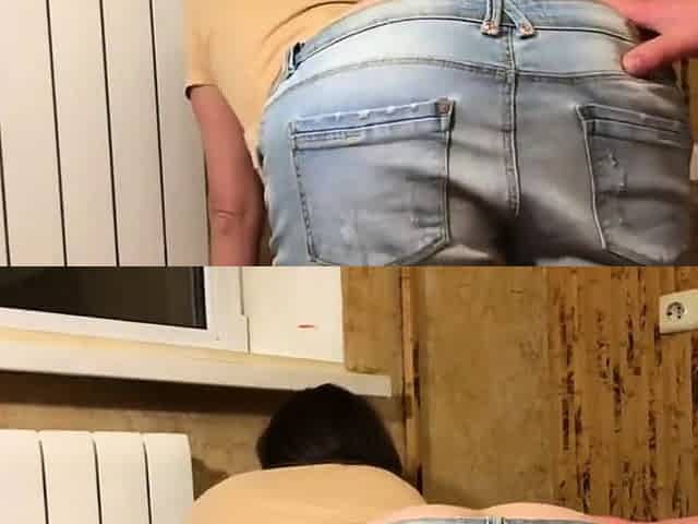 Filling Stepsister's Jeans with Cum - Amateur Russian Hardco