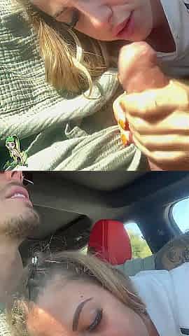 Risky car oral sex - swallowing each drop
