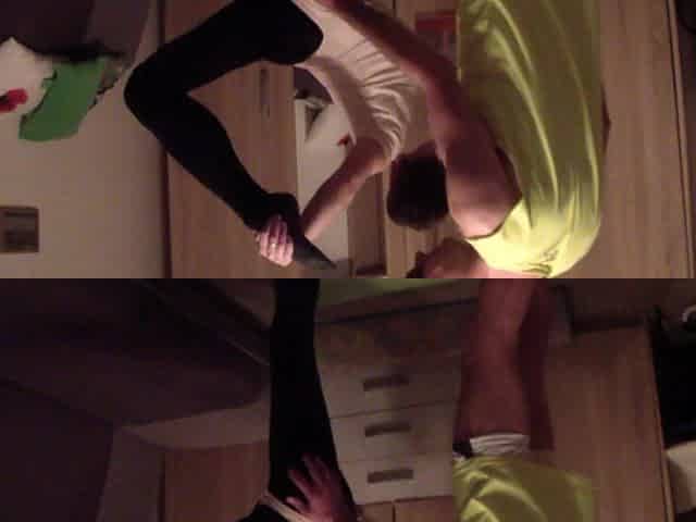 Youthful silly russian sporty gal drilled by her trainer during training