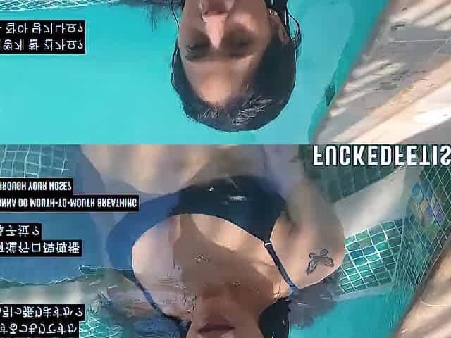 compilation slender brunette hair juicy pool w14