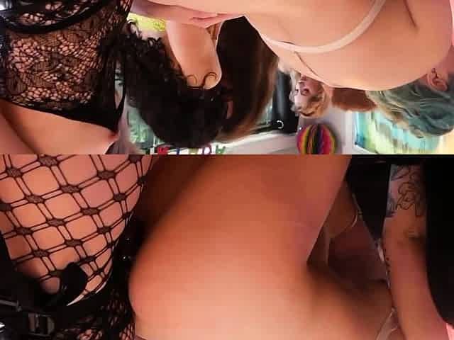 Blond and brunette lesbians licking pussy