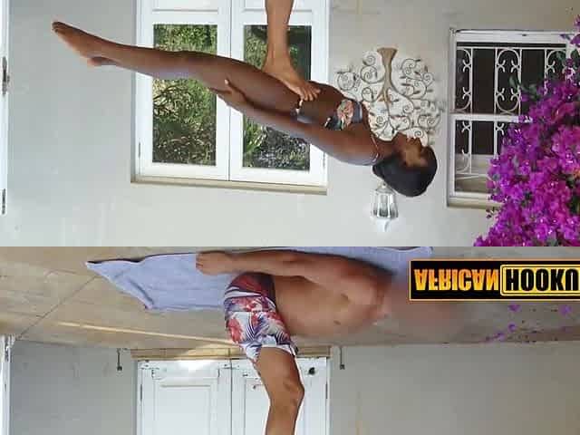 Large Breasts Black Chick Railed Coarse Outdoors By American Yoga Instructor