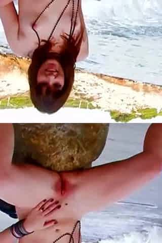 Double penetration on the beach!