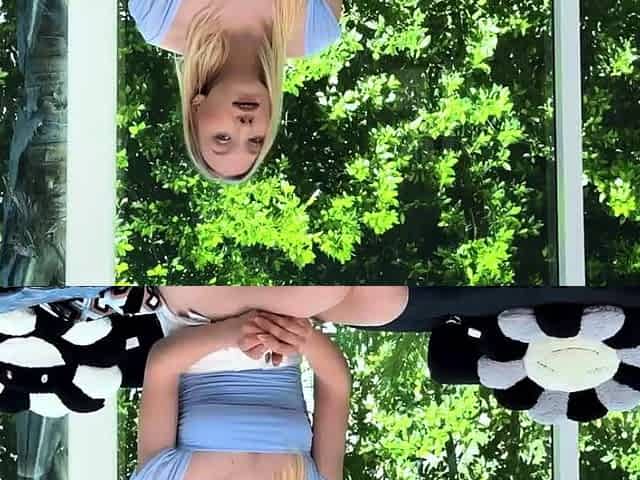 Juicy booty natural blonde bends over