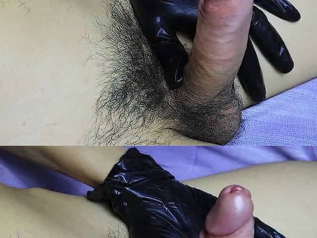 large rod milking in ebony latex gloves and lube streams