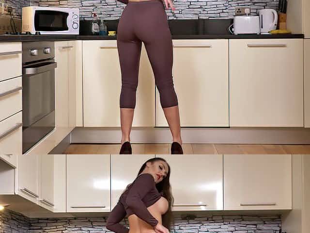 Tall fit looking MILF flaunts her well shaped legs and then masturbates