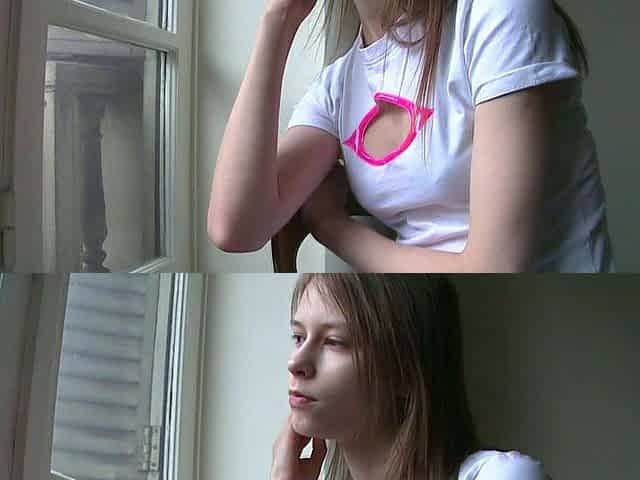 Blonde russian teen fingering her tight pussy