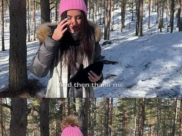 Real Sex in Winter Snowy Forest with Cum in Snatch - Creampie