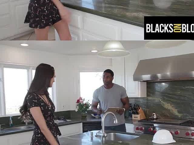 Eliza Ibarra Bent Over Kitchen Counter for Pounding Screw - BlacksOnBlondes