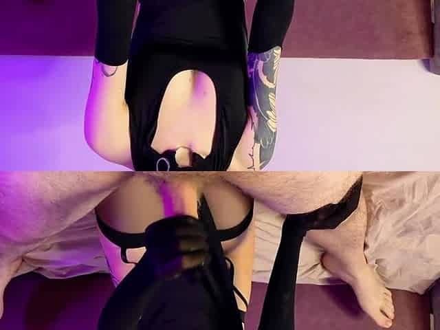 Foot fetish in ebony nylons, cosplay Reze