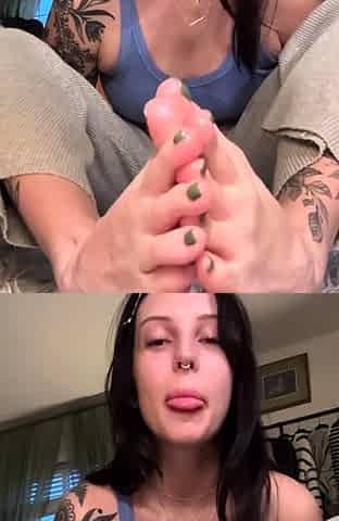 Sexy leggy brunette enjoys foot fetish